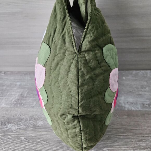 RT Import Boho Multicolor Hawaii Tropical Floral Purse Wood Handle Quilted Bag - Picture 5 of 16